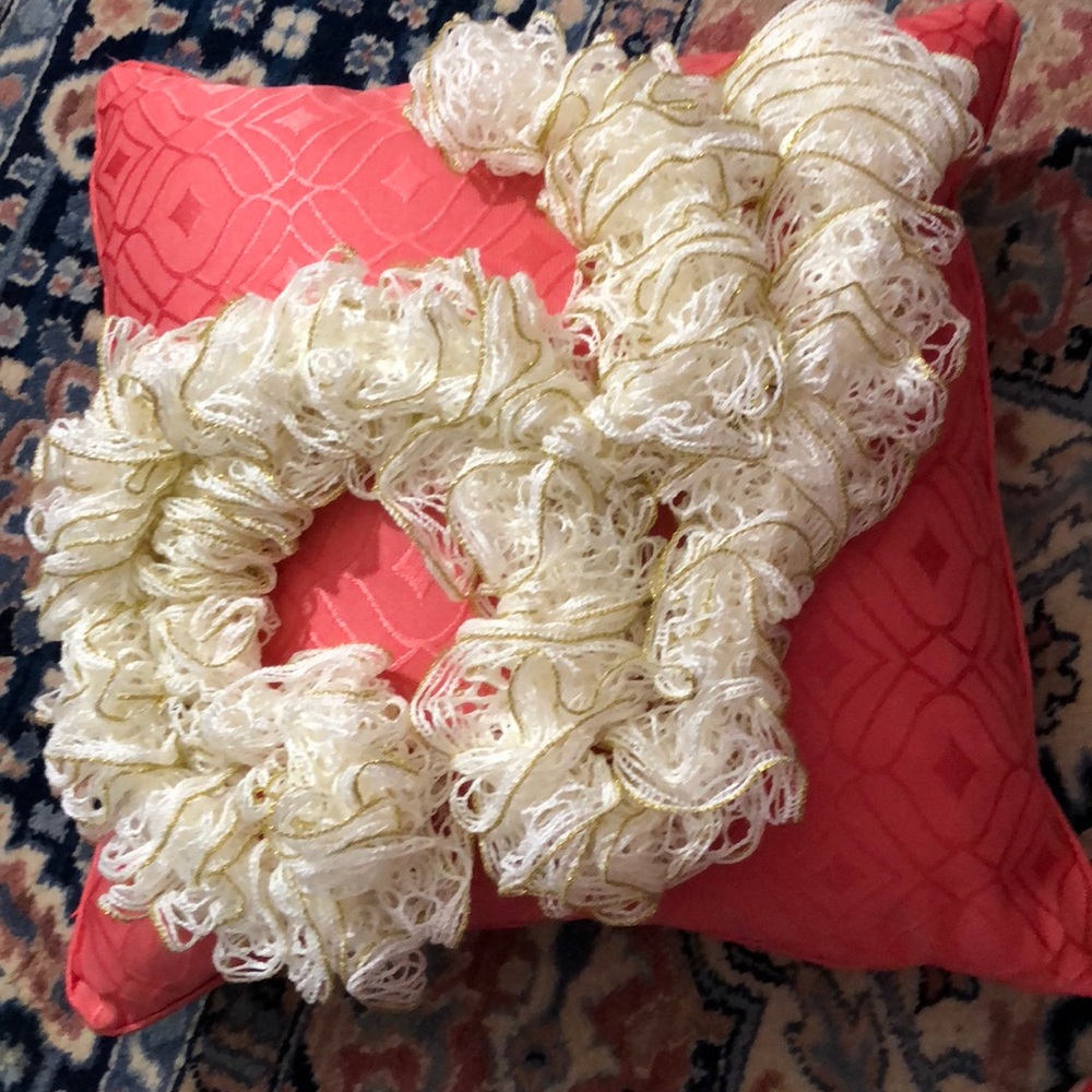 2/$20  CROTCHETED BOA-- white/ metalic gold- 87 in